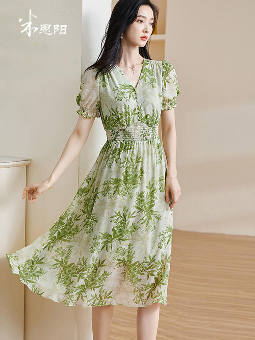 米思阳2025夏季新款文艺印花收腰裙小众打揽显瘦雪纺连衣裙女1577 商品图1