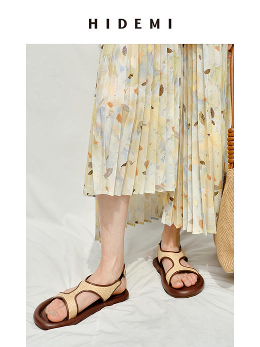 HIDEMI 度假系列云朵厚底拉菲草拼接凉鞋 商品图4