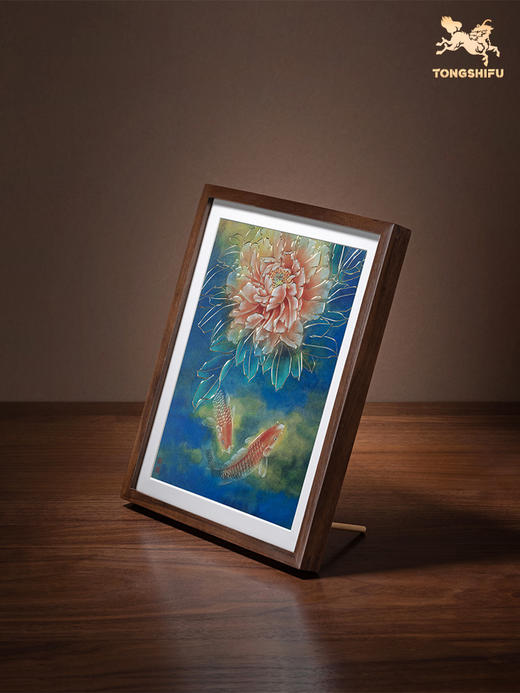 铜师傅 手工錾刻 铜雕画 《牡丹锦鲤（桌面）》书房办公室装饰画 商品图3