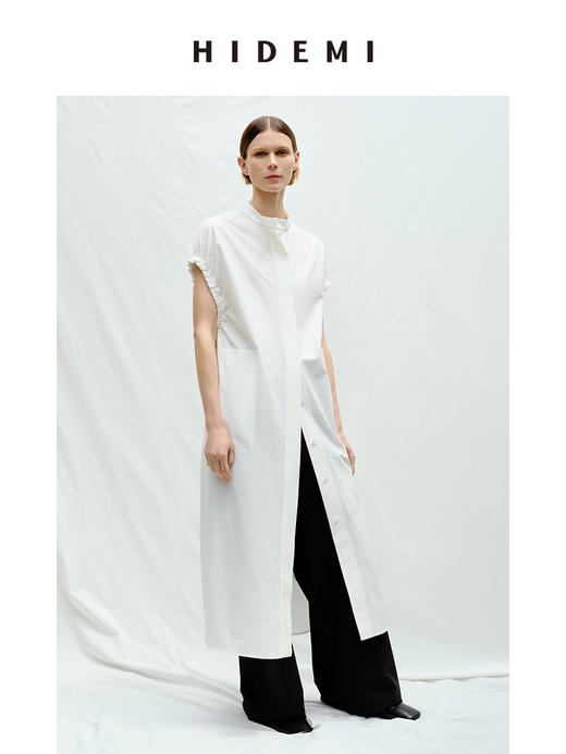 HIDEMI度假系列花苞袖极简廓形口袋衬衫连衣裙 商品图0