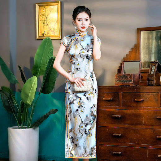 WX真丝旗袍桑蚕丝宴礼服连衣裙春夏气质修身 商品图1