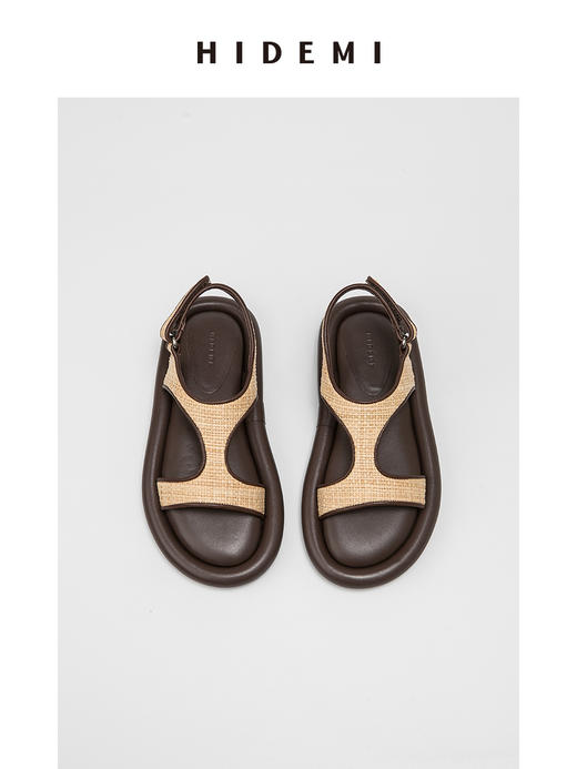 HIDEMI 度假系列云朵厚底拉菲草拼接凉鞋 商品图6