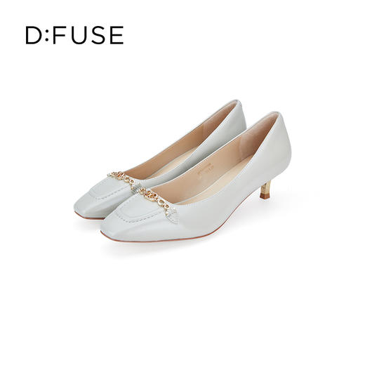 DFuse迪芙斯秋季羊皮方头链条细跟单鞋女高跟鞋DF33111006 商品图2