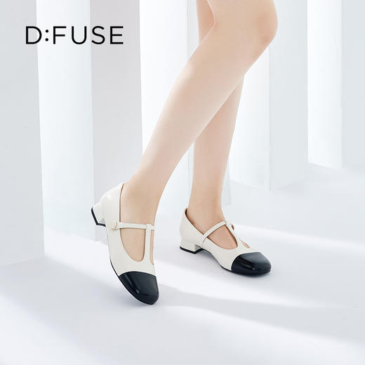DFuse迪芙斯秋季新款羊皮圆头撞色T字带玛丽珍单鞋DF33111010 商品图8