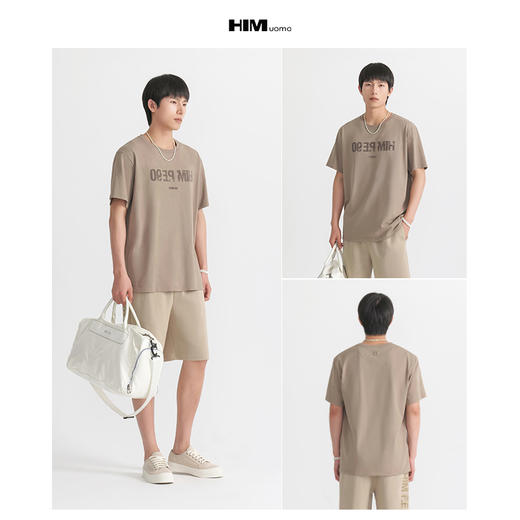 HIM漢崇 绒面烧花工艺短袖T恤男休闲舒适透气棉圆领衫 2026夏季 商品图3