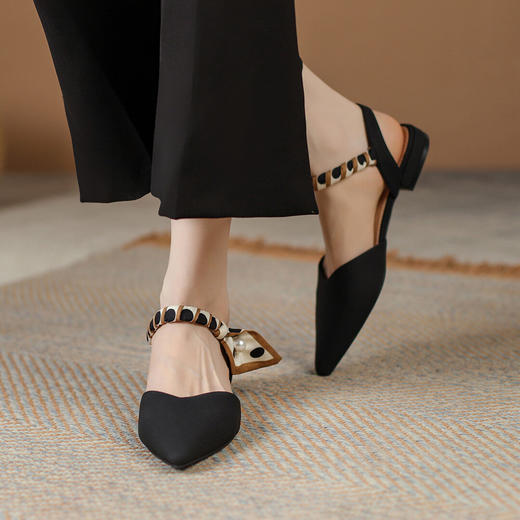 品质好货| Safiya索菲娅2023新款二层牛皮一脚蹬丝带尖头低跟单鞋SF31115774 商品图5