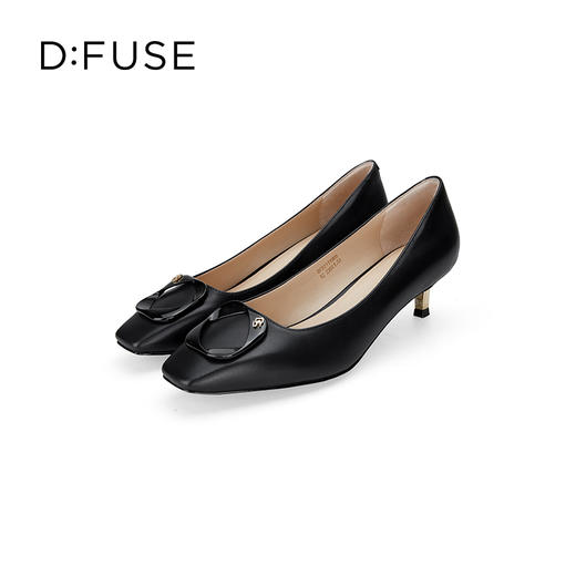 DFuse迪芙斯秋季新款单鞋女牛皮方头烤漆饰扣高跟鞋女单鞋DF33111005 商品图5