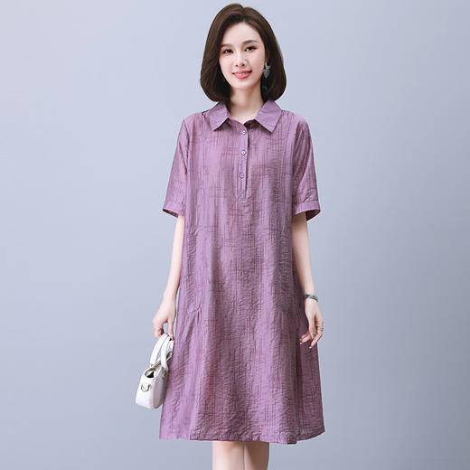 HR WY21109大码宽松遮肉显瘦连衣裙气质翻领时尚天丝裙 商品图0