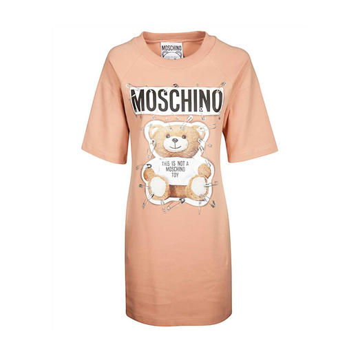 MOSCHINO 莫斯奇诺 女士棉质小熊徽标印花圆领短袖T恤裙 粉色 0444 5526 1147 商品图0