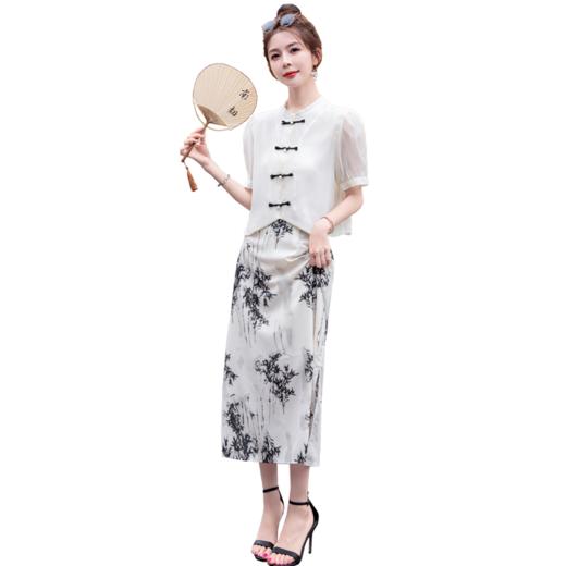 夏季新中式盘扣上衣水墨色半身裙两件套套装XMYR2358-1 商品图6