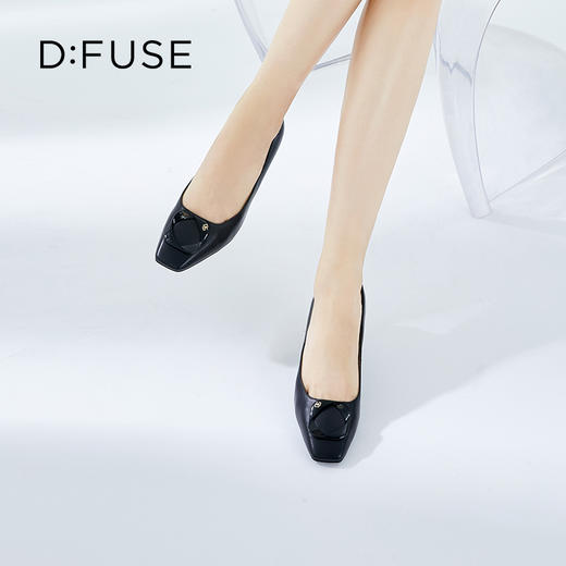 DFuse迪芙斯秋季新款单鞋女牛皮方头烤漆饰扣高跟鞋女单鞋DF33111005 商品图8