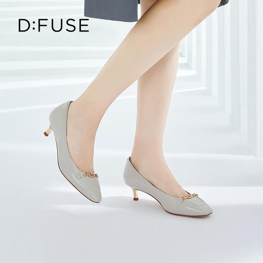 DFuse迪芙斯秋季羊皮方头链条细跟单鞋女高跟鞋DF33111006 商品图0