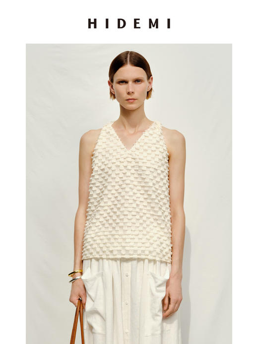 HIDEMI度假系列短流苏立体艺术感提花纽结设计感背心 商品图4