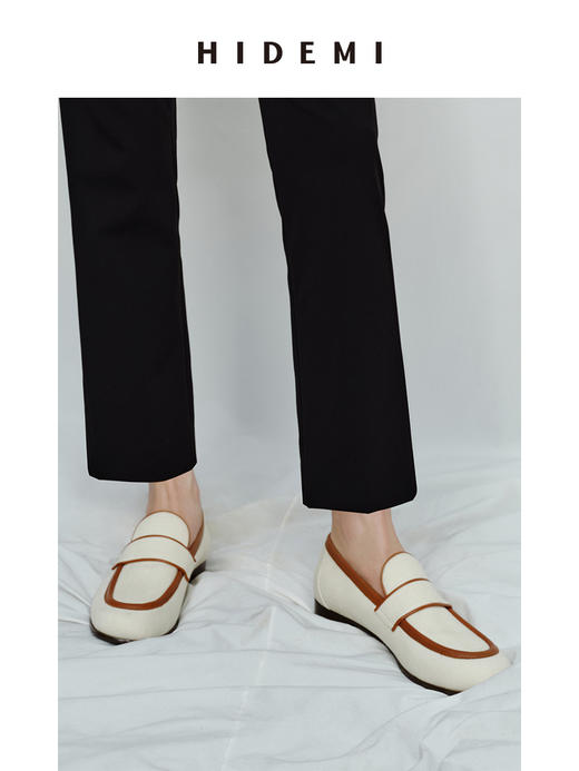 HIDEMI 度假系列帆布拼皮乐福平底鞋 商品图3