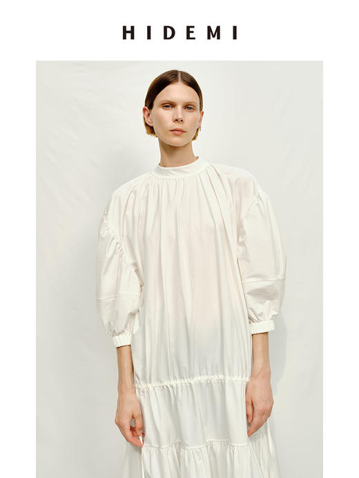 HIDEMI度假系列大花苞褶皱设计感伞状连衣裙 商品图4