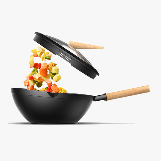 悦味 创意炒锅元木系列平底炒菜锅 家用电磁炉锅具30cm[福利品] 商品图0