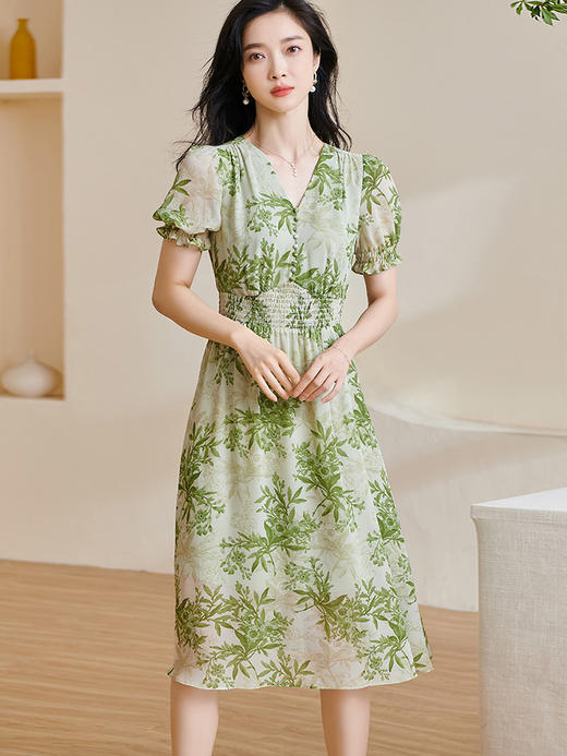 米思阳2025夏季新款文艺印花收腰裙小众打揽显瘦雪纺连衣裙女1577 商品图2