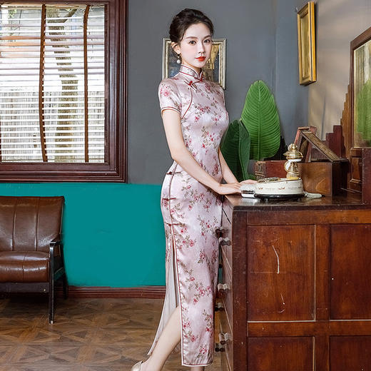 WX真丝旗袍桑蚕丝宴礼服连衣裙春夏气质修身 商品图3