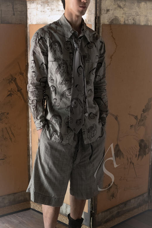 Paul Harnden 男士faces印花尖领衬衫 商品图0