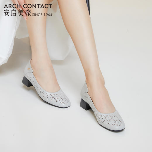 ARCHCONTACT安启美奈花纹镂空粗跟单鞋52737 商品图2