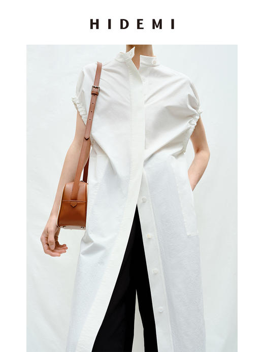 HIDEMI度假系列花苞袖极简廓形口袋衬衫连衣裙 商品图2