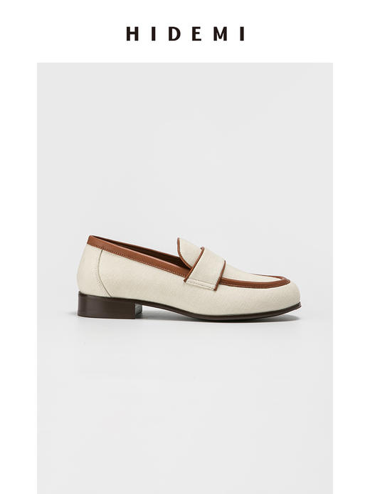 HIDEMI 度假系列帆布拼皮乐福平底鞋 商品图1