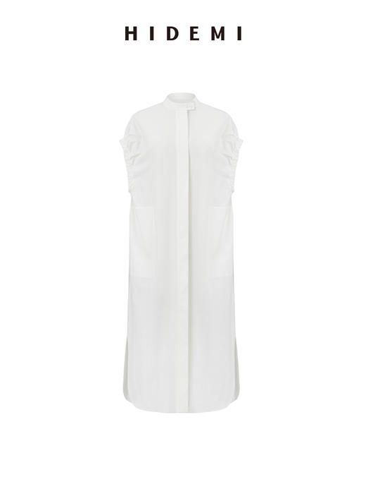 HIDEMI度假系列花苞袖极简廓形口袋衬衫连衣裙 商品图7