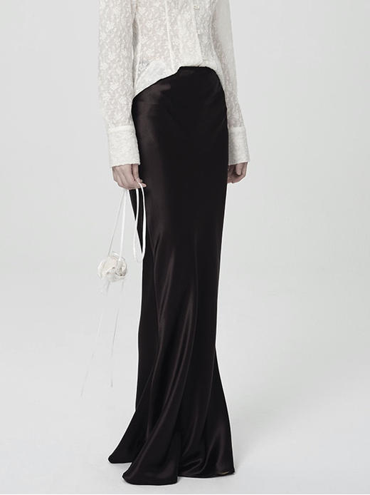 HOSIKARI｜HO22AW38 醋酸斜裁鱼尾半裙 [ 黑 / 白 / 深棕 ] 商品图10