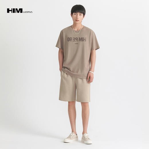 HIM漢崇 绒面烧花工艺短袖T恤男休闲舒适透气棉圆领衫 2026夏季 商品图1