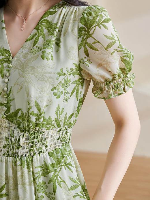 米思阳2025夏季新款文艺印花收腰裙小众打揽显瘦雪纺连衣裙女1577 商品图5