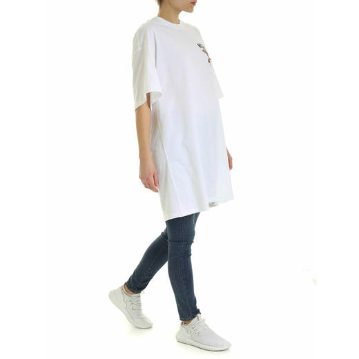 MOSCHINO 莫斯奇诺 女士棉质小熊徽标印花圆领短袖T恤裙 白色 0445 0440 1001 商品图2