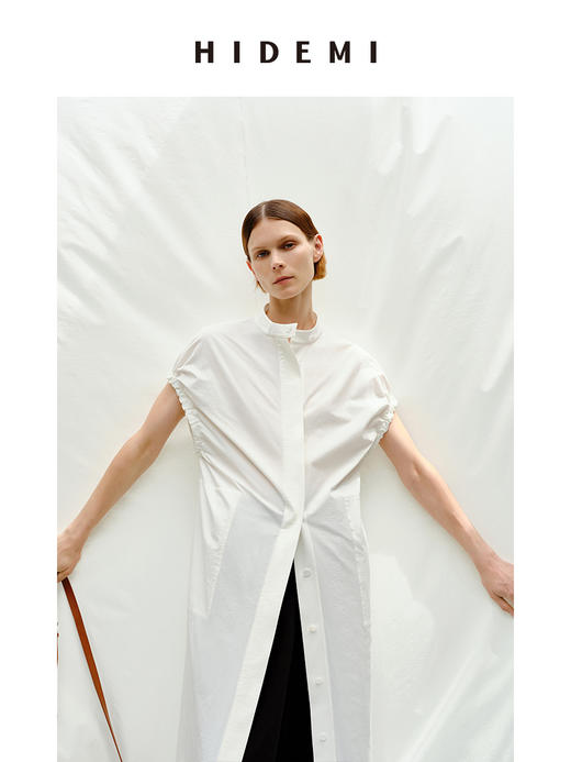 HIDEMI度假系列花苞袖极简廓形口袋衬衫连衣裙 商品图6