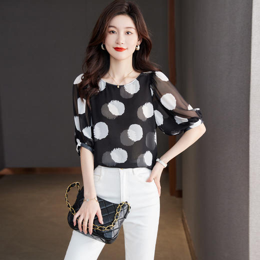 夏季新款，雪纺衫五分袖衬衫女大码T恤圆领小衫DB-5027 商品图2