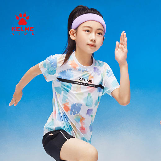 KELME卡尔美女童圆领短T夏季儿童跑步运动T恤 商品图1