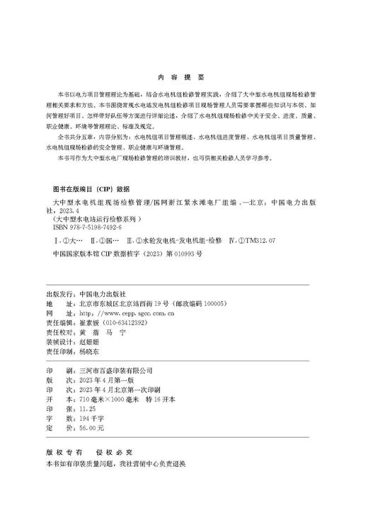大中型水电站运行检修系列 大中型水电机组现场检修管理 商品图3