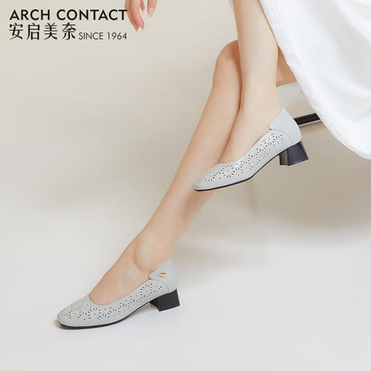 ARCHCONTACT安启美奈花纹镂空粗跟单鞋52737 商品图1
