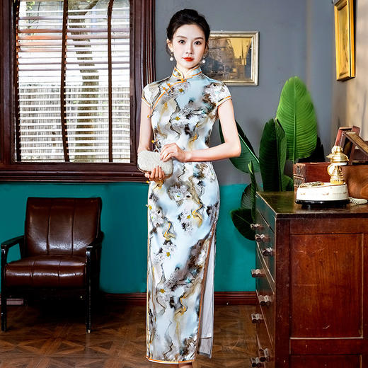 WX真丝旗袍桑蚕丝宴礼服连衣裙春夏气质修身 商品图3