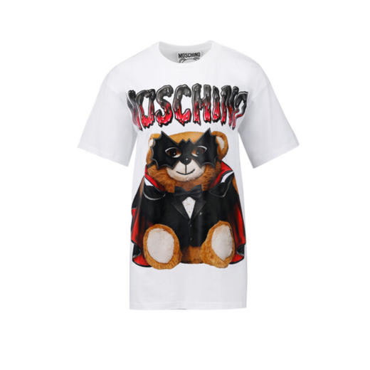 MOSCHINO 莫斯奇诺 女士棉质小熊徽标印花圆领短袖T恤 白色 0711 0540 1001 商品图0