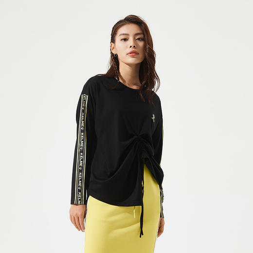 KELME卡尔美 新款圆领抽带调节不规则长袖T恤女百搭时尚休闲上衣 商品图3