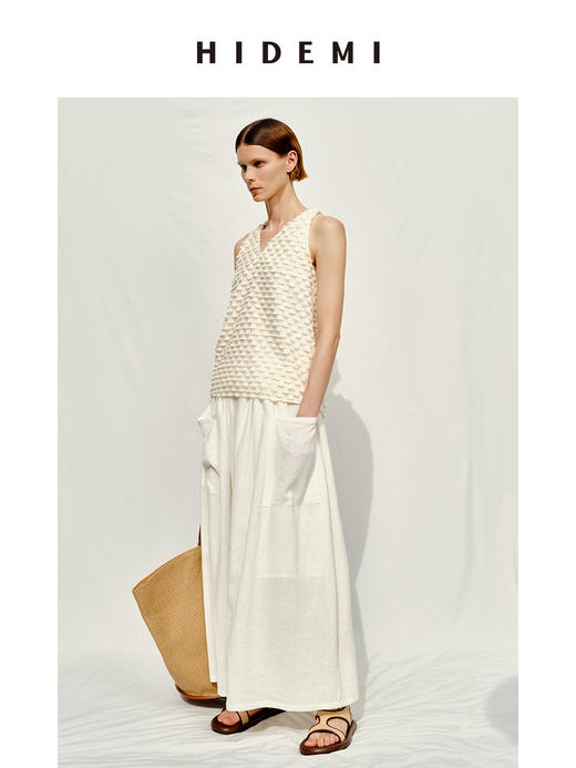 HIDEMI度假系列短流苏立体艺术感提花纽结设计感背心 商品图5