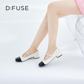 DFuse迪芙斯秋季新款羊皮圆头撞色T字带玛丽珍单鞋DF33111010