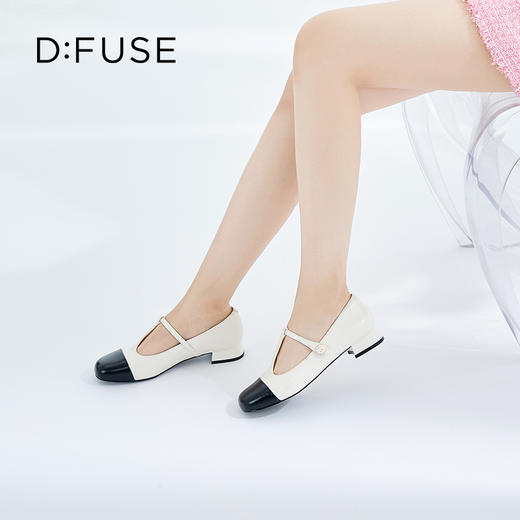DFuse迪芙斯秋季新款羊皮圆头撞色T字带玛丽珍单鞋DF33111010 商品图0