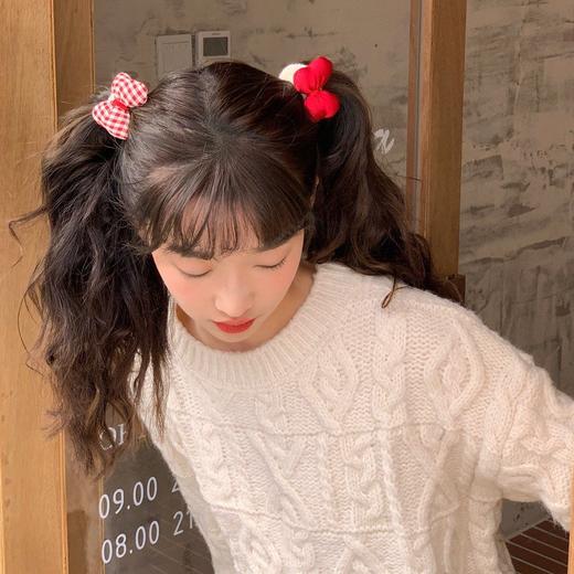 甜妹红色格子蝴蝶结发绳少女毛绒绒发圈头绳扎头发皮筋丸子头发饰 商品图3