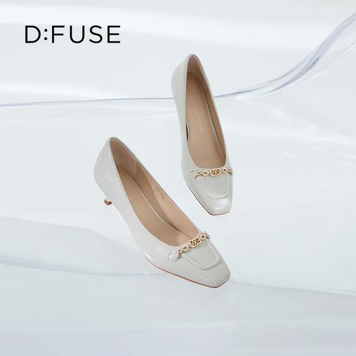 DFuse迪芙斯秋季羊皮方头链条细跟单鞋女高跟鞋DF33111006 商品图10