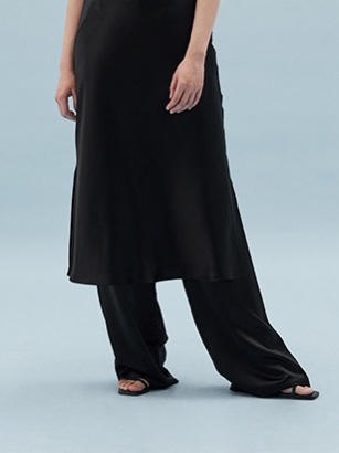 HOSIKARI｜HO23SS03 黑色醋酸松紧腰直筒裤 商品图0