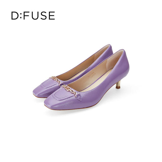 DFuse迪芙斯秋季羊皮方头链条细跟单鞋女高跟鞋DF33111006 商品图5