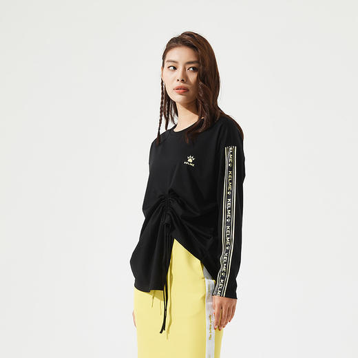 KELME卡尔美 新款圆领抽带调节不规则长袖T恤女百搭时尚休闲上衣 商品图4