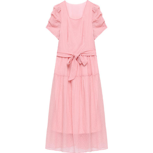 QYM SLA321-L收腰简约时尚雪纺大摆裙方领气质连衣裙 商品图4