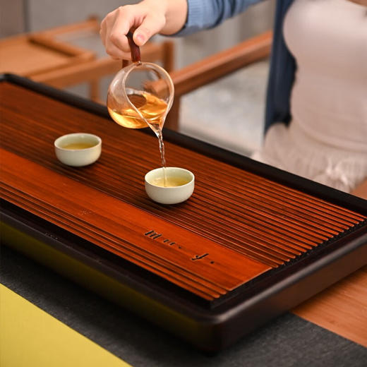 祥福行远茶盘 中式家用办公室小型托盘武夷楠竹直排式茶托简约茶台新款茶具茶盘 商品图4