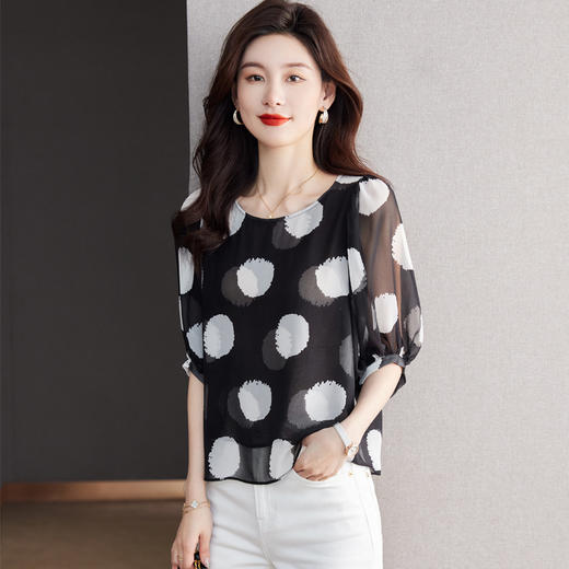 夏季新款，雪纺衫五分袖衬衫女大码T恤圆领小衫DB-5027 商品图0
